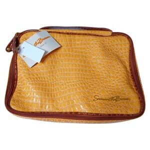 Samantha Brown Luggage Jewelry Case / Cosmetic Bag Faux Croc Yellow & Brown NWT